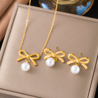 Collier pendentif nœud en acier inoxydable indien pour femme, perles Moli, bijoux dorés inaltérables pour mariage, accessoire de soirée TGXL12181