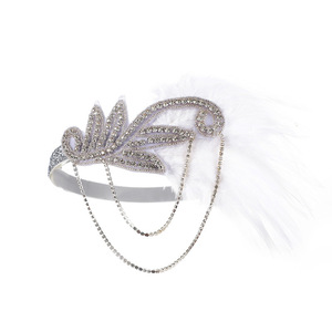 Diadema de plumas estilo Flapper, banda para el cabello con diamantes de imitación para fiesta Gatsby, tocado vintage para mujer, ideal para cócteles, mascaradas y Halloween. - Product Image 5