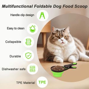 2-en-1 ou 3-en-1 Cuillère doseuse pliable en TPE/PP, écologique, étanche IPX5, pour aliments pour chiens, avec clip de fermeture de sac - Product Image 4