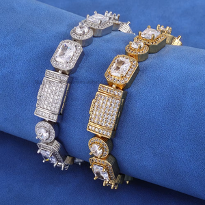 Bracelet tendance unisexe en chaîne de sucre rocheux mélangé carré et rond avec fermoir à boucle manuelle et zircon, accessoires - Product Image 2