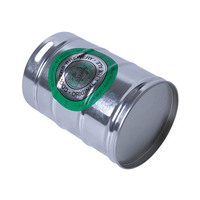 Bidon en fer blanc en forme de fût d'huile, diamètre 77*H110mm, pour stockage alimentaire, avec couvercle à couronne, impression offset, finition mate, pour biscuits, snacks, gâteaux