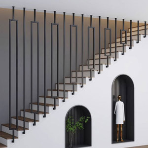 Piezas de escalera Escalera Nuevo diseño Decoración interior Cuadrado <span class=keywords><strong>dorado</strong></span> Balaustre de hierro forjado Barandilla de acero sólido - Product Image 4