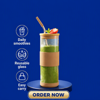 Gobelet en verre borosilicate de 20 oz, résistant à la chaleur, écologique, avec couvercle et paille en verre pour café glacé, thé au lait, jus