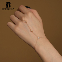 Élégant bijoux fins bague main chaîne ensemble perle Zircon étoile quatre pétales fleur 925 bague en argent Sterling chaîne Bracelet pour les femmes