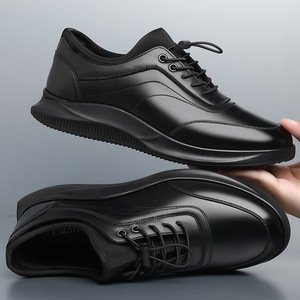 Men's Casual Leather Shoes <b>Low</b> <b>Heel</b> Rubber Sole Insulative Office Wear Stitching Detail - Product Image 2