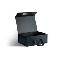 Boîte rigide magnétique noire de luxe prête à être expédiée, emballage en papier pliable, logo personnalisé imprimé, fermeture magnétique, boîte cadeau pour chaussures