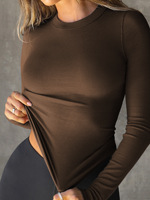 Atasan Wanita Biru Dongker Bergaris Lengan Panjang Model Crop Top Viscose Mock Neck Fitted Workout Athleisure untuk Olahraga di Gym Musim Gugur dan Musim Dingin 2026