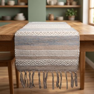 Woven Cotton & Jute Table <b>Runner</b> | Handcrafted Boho Dining Table Decor | Natural Eco-Friendly Home Decoration - Product Image 3