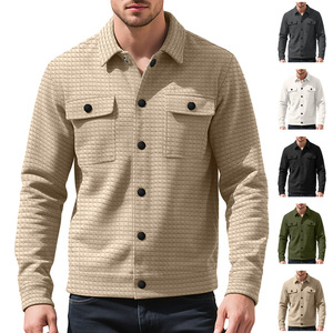 Nouvelle chemise décontractée unie à manches longues et col rabattu 100 % polyester anti-boulochage pour <span class=keywords><strong>homme</strong></span>, collection automne-hiver transfrontalière - Product Image 3