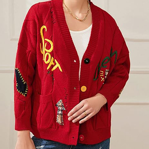 OEM ODM <span class=keywords><strong>Cardigan</strong></span> floreale lavorato a maglia Jacquard maglione a maniche lunghe maglieria invernale per ragazze vestiti da donna personalizzabili - Product Image 4