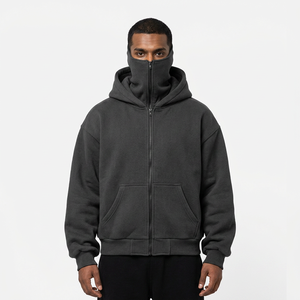 Blouson polaire coupe-vent pour homme avec cagoule intégrée et double capuche zippée, anti-boulochage, pour l'hiver, coupe ample, motif uni - Product Image 1