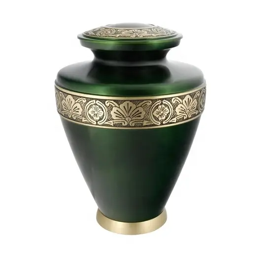 American Style Adult Cremation Urn At Low Price With Dark Green Color & Engraved Band With Mini Keepsake Urn At Low Price