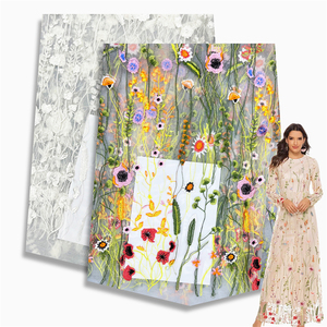 Tejidos bordados con flores <span class=keywords><strong>Tissu</strong></span> brodé en maille cryptée pour robe de mariée Vestido de tela de vestido de novia - Product Image 1