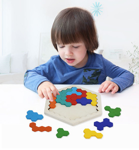 Nhà máy trẻ em trẻ em bằng gỗ trêu ghẹo não trò chơi hình học ghép hình lục giác Tangram câu đố đồ chơi giáo dục - Product Image 6