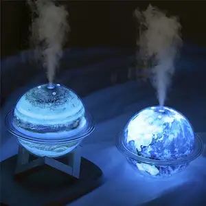 Mới đêm đèn Atomizer Fogger dầu khuếch tán tinh dầu siêu âm độ ẩm 3D hành tinh thiên hà USB độ ẩm với gỗ sten