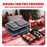 Contenants de préparation de repas rectangulaires réutilisables sans BPA à 2 compartiments de 30 oz, plateaux de stockage alimentaire en plastique avec couvercles hermétiques, compatibles micro-ondes