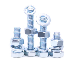 M8 Hexagonal Head <b>Screw</b> Set 8x30mm Class 4.8 Blue White Zinc Plated With <b>Flat</b> Spring Washer Metric Standard Thread - Product Image 2