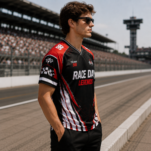 Camiseta de Sublimación Personalizada OEM para Eventos de Motorsport, Estilo a Cuadros, con Impresión de Números, para Carreras Callejeras, Recuerdo de Día de Pista - Product Image 2