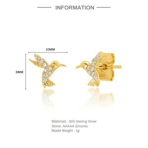 CANNER Vente en gros de boucles d'oreilles en argent sterling 925, motif oiseau Robin mignon, plaqué or 18 carats, mini boucles d'oreilles pour enfants et adultes - Product Image 2
