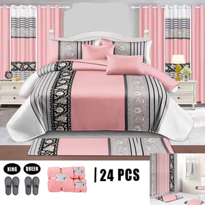 Ensemble de couvre-lit matelassé en polyester rose imprimé de haute qualité, 24 pièces, fournisseur de textiles de maison - Product Image 1