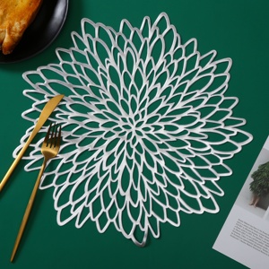 IN MAGAZZINO Scava Fuori Del Fiore di Figura Rotonda Argento <span class=keywords><strong>Tovagliette</strong></span> IN PVC, <span class=keywords><strong>Set</strong></span> di 6 - Product Image 2