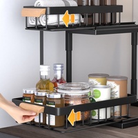 Évier de cuisine double moderne multifonctionnel avec tiroir de rangement profond en métal, panier pour vaisselle et support coulissant pour épices