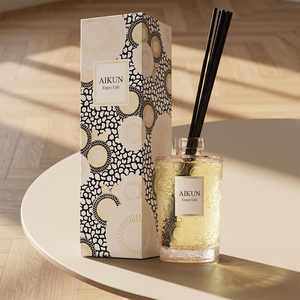 Aikun Low MOQ Quick Turn Cross Border ODM Jasmine 500ml Long Lasting Glass Cylinder <b>Reed</b> <b>Diffuser</b> Pattern Gift Box Set <b>For</b> Room - Product Image 1