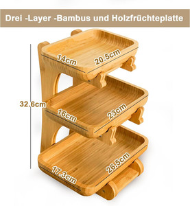 Support de sol rectangulaire <span class=keywords><strong>à</strong></span> 3 niveaux pour fruits et collations, en bambou, avec paniers <span class=keywords><strong>à</strong></span> fruits vides et bols recyclables - Product Image 5