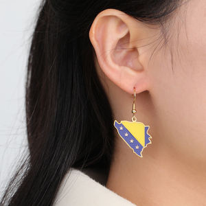 Pendientes Colgantes con Mapa <span class=keywords><strong>de</strong></span> <span class=keywords><strong>Bosnia</strong></span> y Herzegovina Chapados en Oro <span class=keywords><strong>de</strong></span> 18K, Pendientes <span class=keywords><strong>de</strong></span> Acero Inoxidable con Esmalte, Diseño Bosnio - Product Image 1