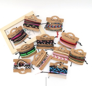 New cross-border jewelry simple handmade woven bracelet for women leather bracelet for men wooden beaded jewelry - Product Image 1