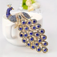Grandes broches paon pour femmes, beauté féminine, strass, pompon, queue d'oiseau, fête, bureau, broche, cadeaux