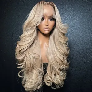 Ash <strong>Blonde</strong> Lace Frontal Human <strong>Hari</strong> Wigs 100% Cuticle Aligned Virgin Hair Glueless Natural Wave Human Hair Wig for Women - Product Image 5