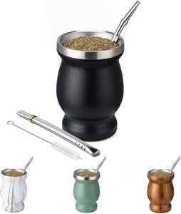 Set de Vaso Térmico de Acero Inoxidable de Doble Pared de 8 oz con Bombilla y Cepillo para <span class=keywords><strong>Mate</strong></span>, Diseño de Calabaza Natural, Venta al por Mayor - Product Image 1