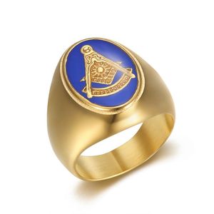 Freemason Men's <b>Ring</b> Gold Plated Blue Resin Geometric Design Bezel Setting Jewelry Gift For Him - Product Image 5