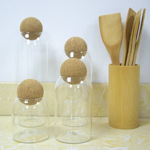 Toples Penyimpanan Kaca Borosilikat Besar dari Kayu, Gabus Atas Logo Yang Disesuaikan - Product Image 1