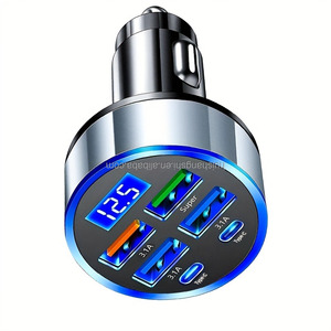 6合1 <span class=keywords><strong>USB</strong></span> <span class=keywords><strong>C</strong></span>车载充电器超级快速充电车载适配器适用于iPhone三星Oppo Vivo趋势产品2025新品 - Product Image 1