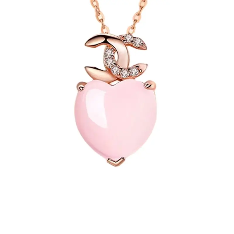 S925 Silver Natural Rose Quartz Crystal Stone Pendant Necklace for Women Gemstone Fashion Jewelry