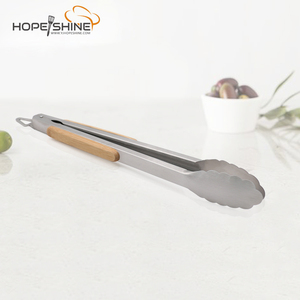 Vente chaude Manche En Bois En Acier Inoxydable Gadgets De <span class=keywords><strong>Cuisine</strong></span> Outils Pain <span class=keywords><strong>Viande</strong></span> BBQ Pinces À Aliments Pour L'extérieur - Product Image 2