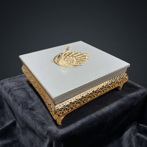 Boîte à fruits secs de luxe en argent allemand, motif paon, émail bleu clair, rectangulaire, avec support en filigrane complexe, festive - Product Image 1