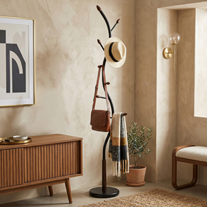 Porte-manteau sur pied en bois massif <span class=keywords><strong>de</strong></span> haute qualité <span class=keywords><strong>Arles</strong></span>, métal noir et noyer - Product Image 3