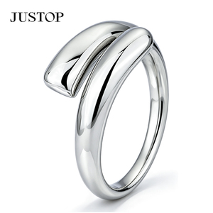 JUSTOP Geometric Stainless Steel <b>Ring</b> Rhodium Plated Modern Unisex <b>Plain</b> Band Fashion <b>Ring</b> Daily Wear - Product Image 1