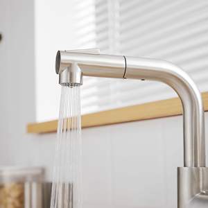 Robinet de cuisine extractible à une poignée de haute qualité en alliage de zinc Design contemporain plaqué finition brossée fonction eau chaude et froide - Product Image 6