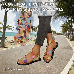 New Style Toe-up Colorful Women's <b>Sandals</b> Vacation Lightweight Petal-shaped Large Size Beach Shoes PU Fashion Trend - Product Image 2