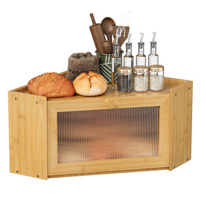 Bamboo Bread Box Rectangle With Glass Door Freshness Preservation <b>Kitchen</b> Storage For Bread And Pastries - Product Image 1