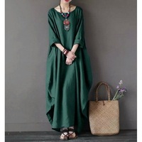 Nouvel arrivage de robe rétro à manches longues pour femmes printemps/été robe élégante de grande taille en coton et en lin de couleur unie