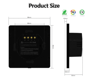 Interruptor de Panel Táctil de 2 Vías y 2 Botones Personalizado, Estándar EU/UK, 10A de Corriente Máxima, Interruptor de Pared de Vidrio para Uso Doméstico, Sin <span class=keywords><strong>Neutro</strong></span>, Resistente al Agua - Product Image 5