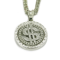 YJ10-5617 Collier Pendentif Rotatif Dollar en Alliage Personnalisé Tendance Hip Hop pour Homme, Style Européen et Américain, Vente Chaude