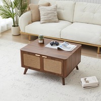 Table basse moderne minimaliste avec plateau relevable, rangement caché, table de salon avec portes en lin, hauteur réglable, table centrale