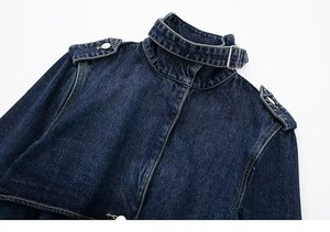 <span class=keywords><strong>Trench</strong></span> lungo X <span class=keywords><strong>donna</strong></span> Vintage inverno monopetto in Denim con colletto e cintura per l'autunno inverno blu - Product Image 3