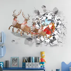 Calcomanía de pared de Reno de Santa Claus, pegatina decorativa 3D autoadhesiva de Navidad, personalizada para decoración del hogar y regalo de promoción